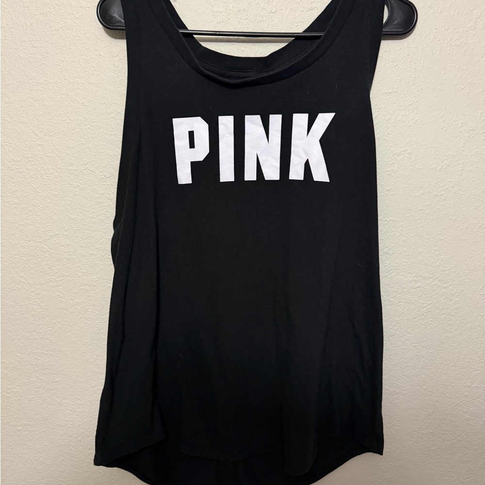 PINK Victoria's Secret Black Open Back Muscle Tee